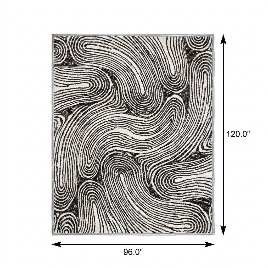 8' X 10' Black And Ivory Geometric Shag Washable Area Rug With UV Protection - HomeRoots - Flyclothing LLC
