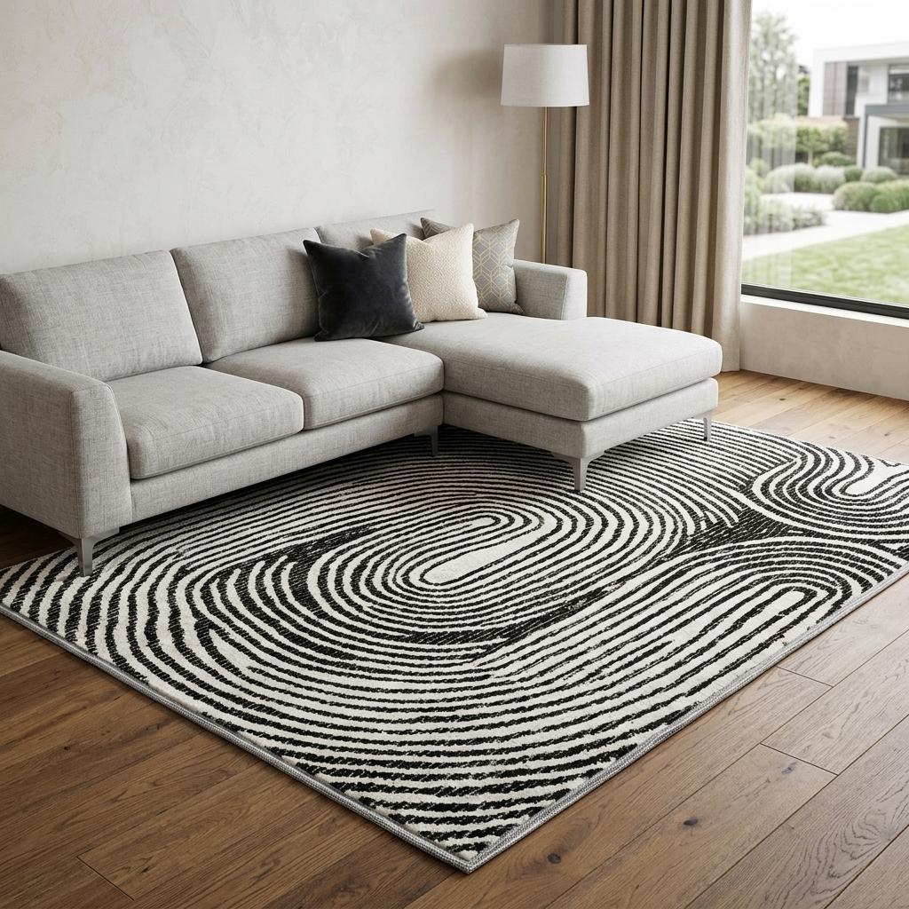 9' X 12' Black And Ivory Geometric Shag Washable Area Rug With UV Protection - HomeRoots - Flyclothing LLC