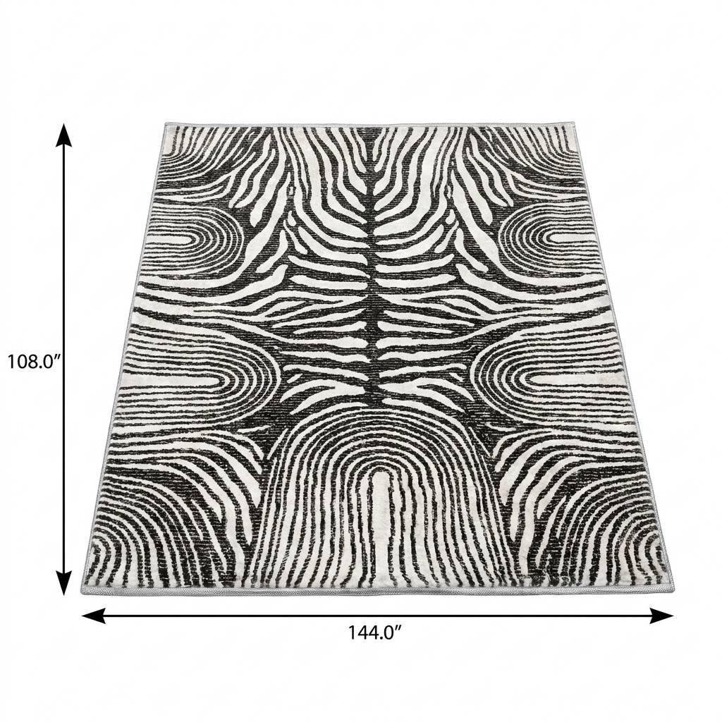 9' X 12' Black And Ivory Geometric Shag Washable Area Rug With UV Protection - HomeRoots - Flyclothing LLC