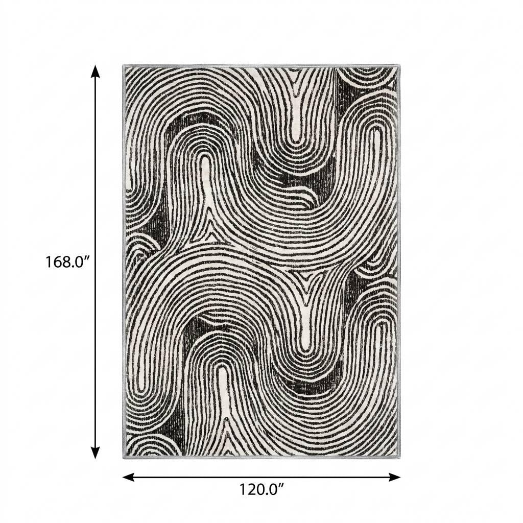 10' X 14' Black And Ivory Geometric Shag Washable Area Rug With UV Protection - HomeRoots - Flyclothing LLC