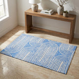 3' X 5' Blue And Ivory Geometric Shag Washable Area Rug With UV Protection - HomeRoots - Flyclothing LLC