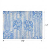 3' X 5' Blue And Ivory Geometric Shag Washable Area Rug With UV Protection - HomeRoots - Flyclothing LLC