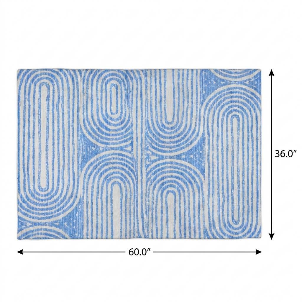 3' X 5' Blue And Ivory Geometric Shag Washable Area Rug With UV Protection - HomeRoots - Flyclothing LLC