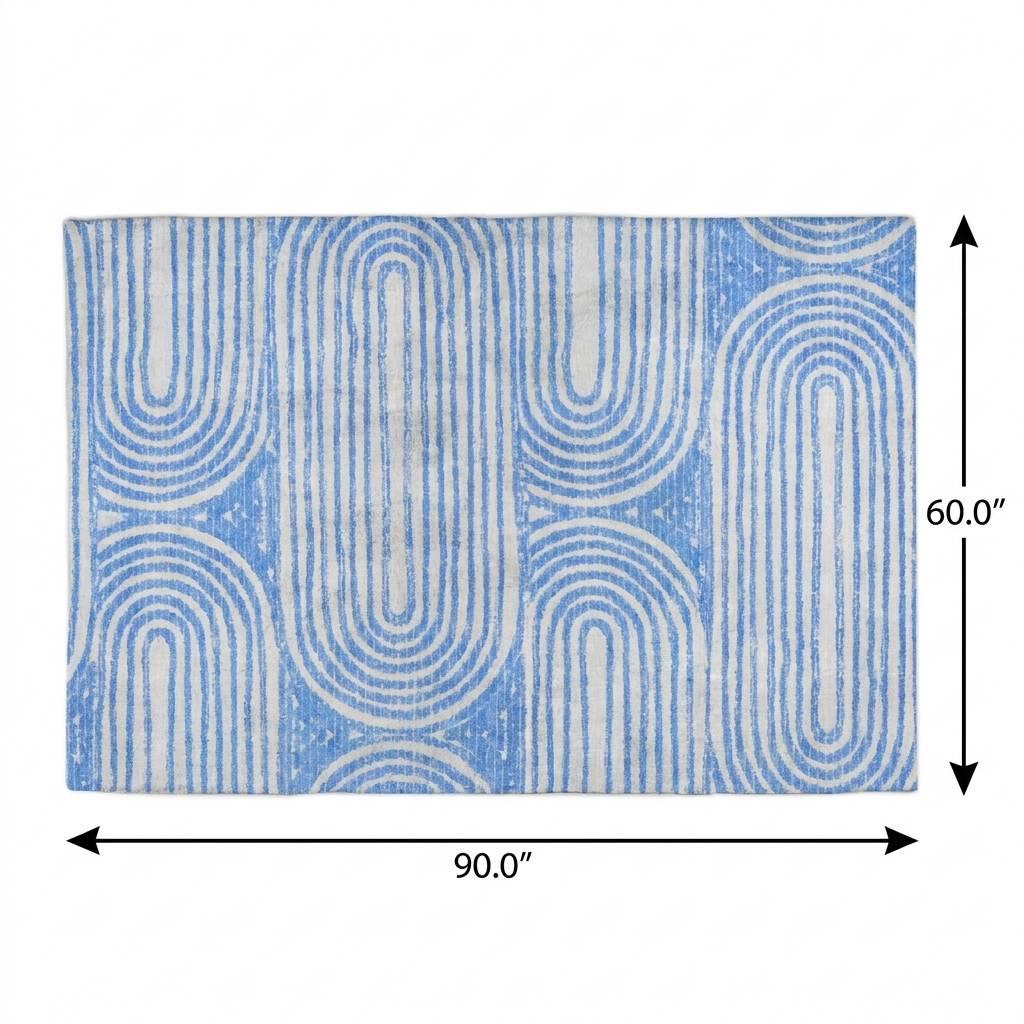 5' X 8' Blue And Ivory Geometric Shag Washable Area Rug With UV Protection - HomeRoots - Flyclothing LLC