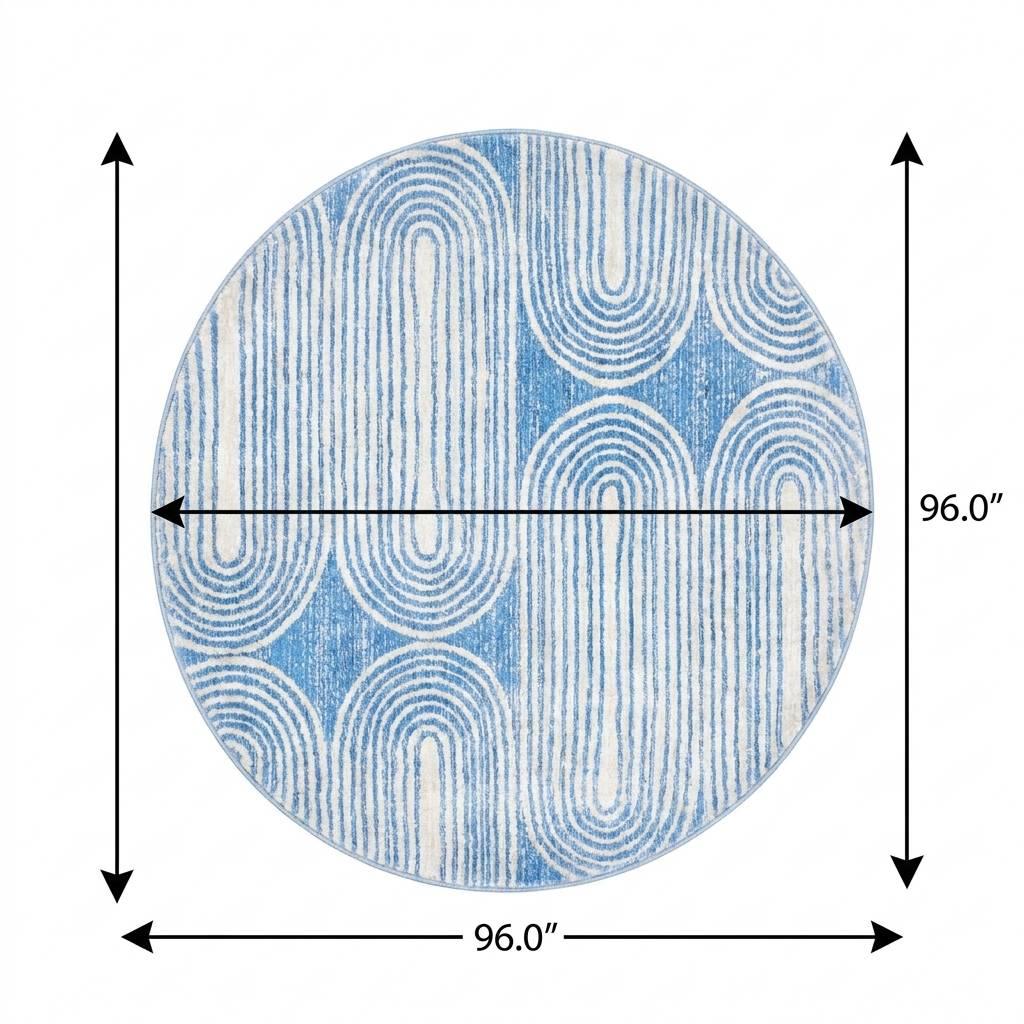 8' Blue And Ivory Geometric Shag Washable Round Rug With UV Protection - HomeRoots - Flyclothing LLC