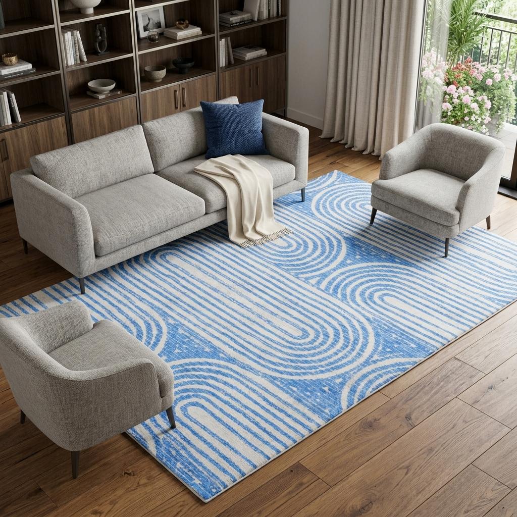 8' X 10' Blue And Ivory Geometric Shag Washable Area Rug With UV Protection - HomeRoots - Flyclothing LLC