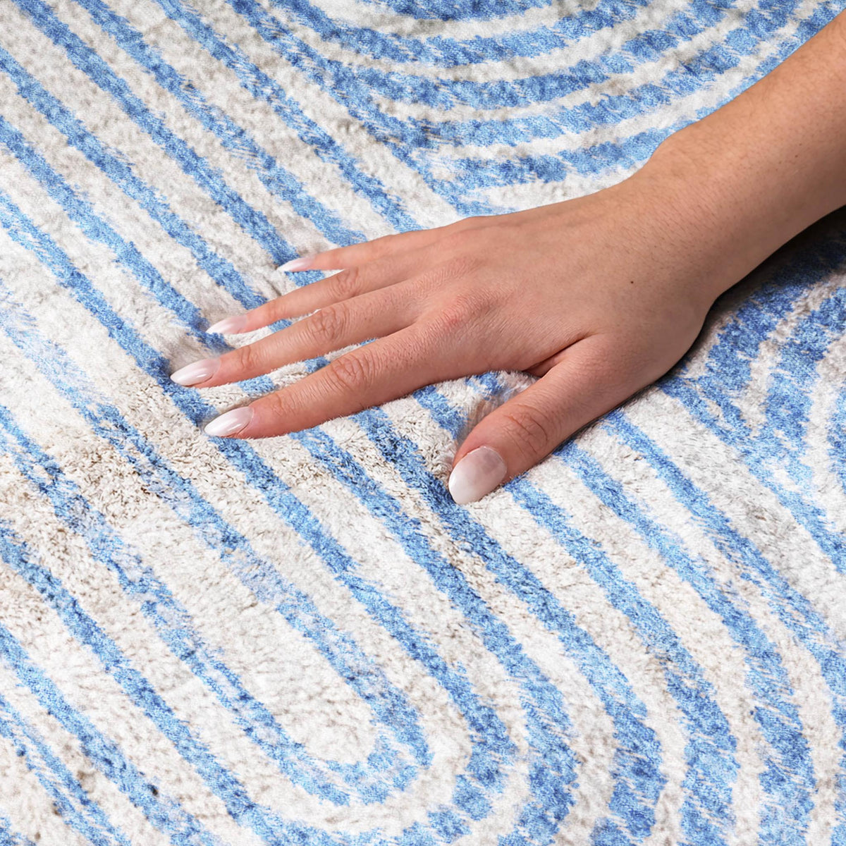 8' X 10' Blue And Ivory Geometric Shag Washable Area Rug With UV Protection - HomeRoots - Flyclothing LLC