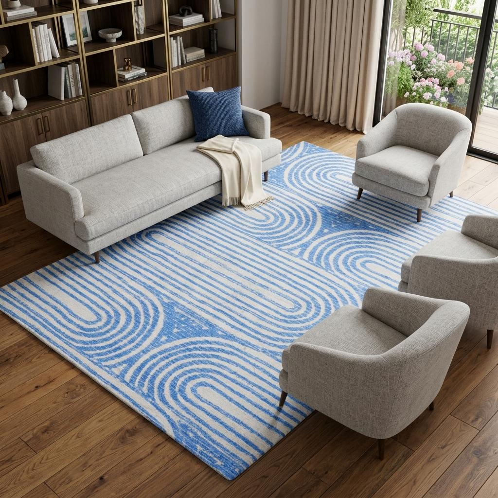 9' X 12' Blue And Ivory Geometric Shag Washable Area Rug With UV Protection - HomeRoots - Flyclothing LLC