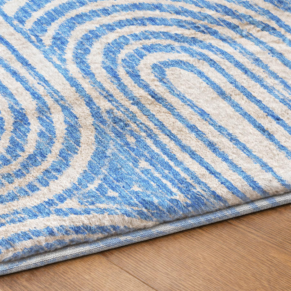 9' X 12' Blue And Ivory Geometric Shag Washable Area Rug With UV Protection - HomeRoots - Flyclothing LLC
