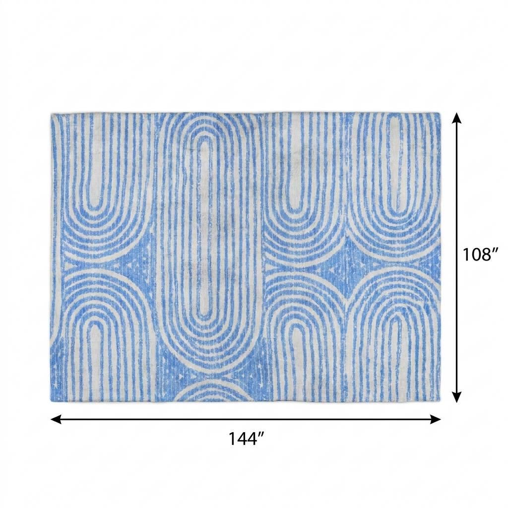 9' X 12' Blue And Ivory Geometric Shag Washable Area Rug With UV Protection - HomeRoots - Flyclothing LLC
