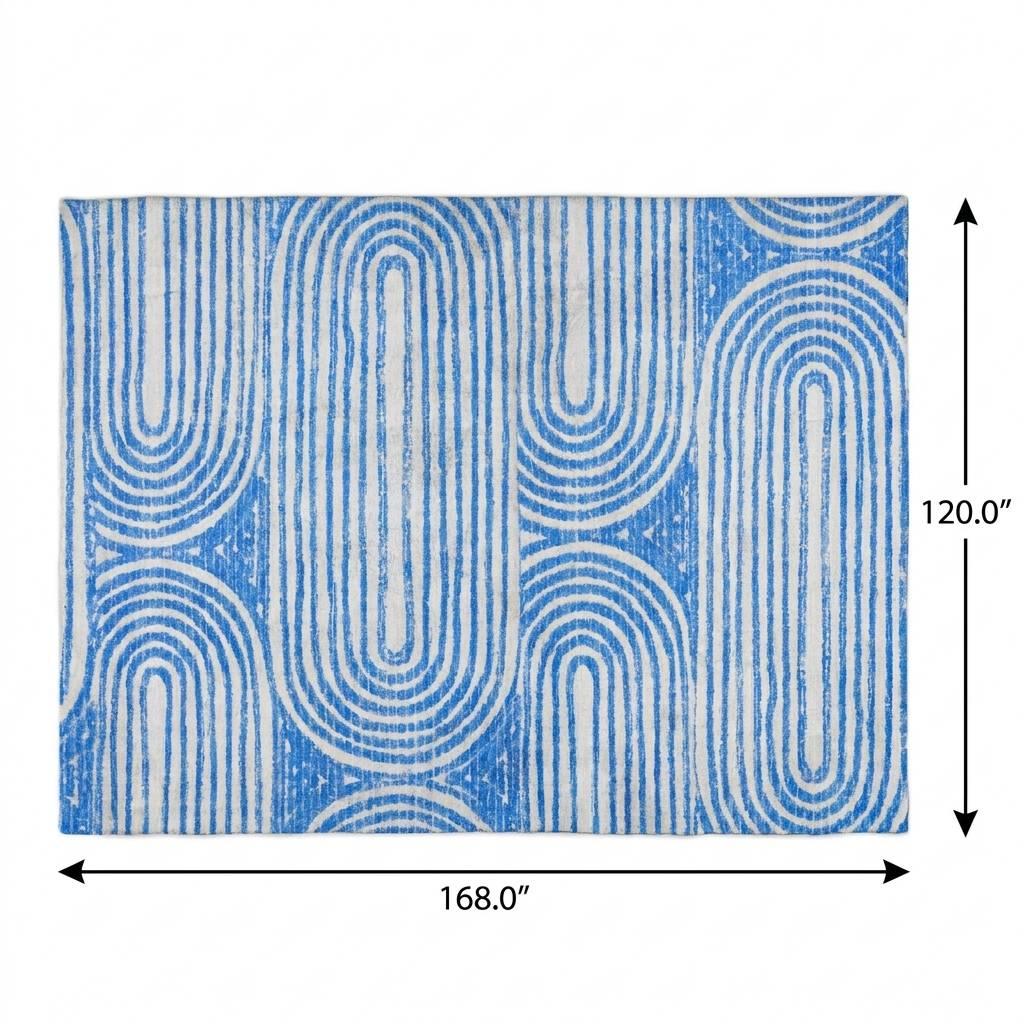 10' X 14' Blue And Ivory Geometric Shag Washable Area Rug With UV Protection - HomeRoots - Flyclothing LLC