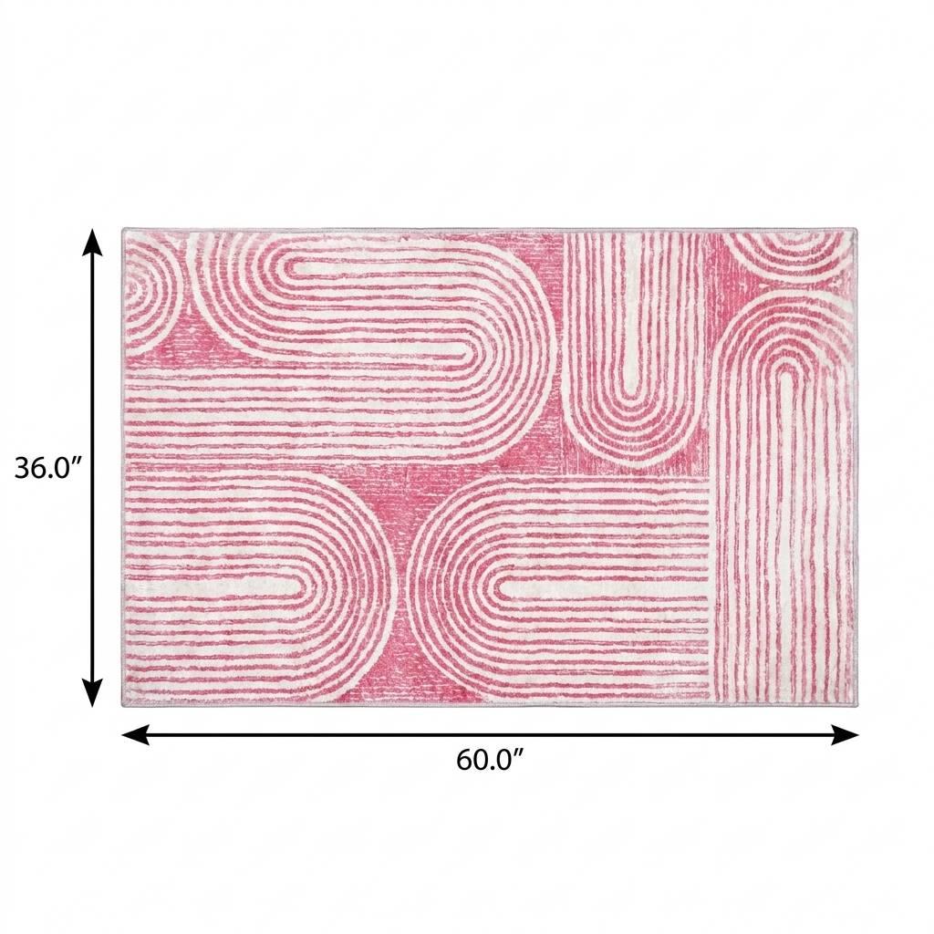 3' X 5' Blush And Ivory Geometric Shag Washable Area Rug With UV Protection - HomeRoots - Flyclothing LLC