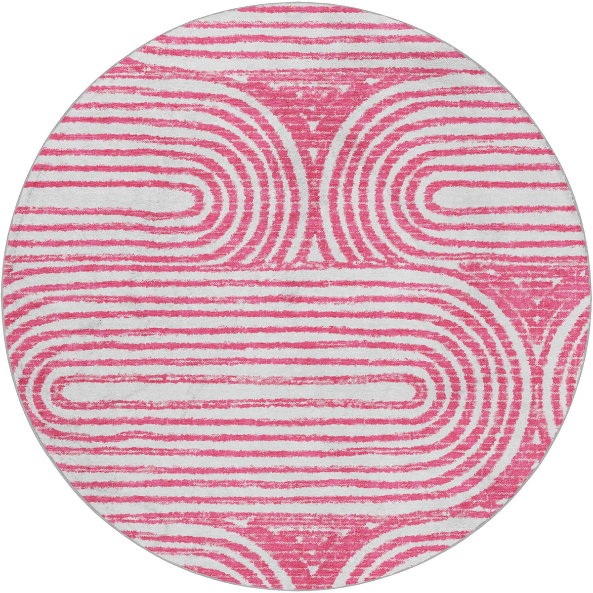 8' Blush And Ivory Geometric Shag Washable Round Rug With UV Protection - HomeRoots - Flyclothing LLC