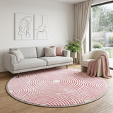8' Blush And Ivory Geometric Shag Washable Round Rug With UV Protection - HomeRoots - Flyclothing LLC