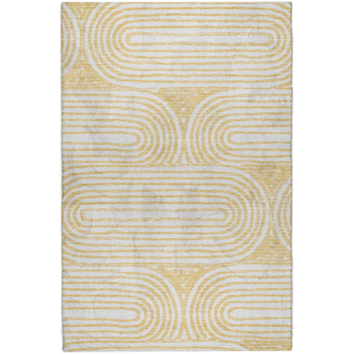 3' X 5' Gold And Ivory Geometric Shag Washable Area Rug With UV Protection - HomeRoots - Flyclothing LLC