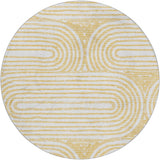 8' Gold And Ivory Geometric Shag Washable Round Rug With UV Protection - HomeRoots - Flyclothing LLC