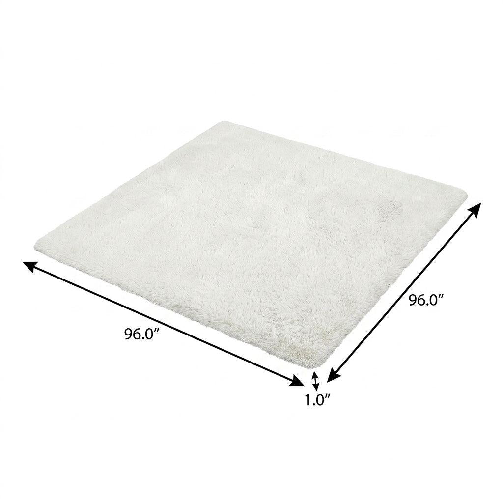 8' Gold And Ivory Geometric Shag Washable Round Rug With UV Protection - HomeRoots - Flyclothing LLC
