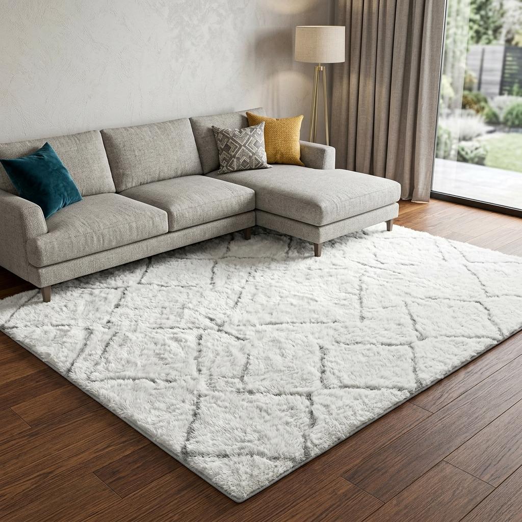9' X 12' Gold And Ivory Geometric Shag Washable Area Rug With UV Protection - HomeRoots - Flyclothing LLC