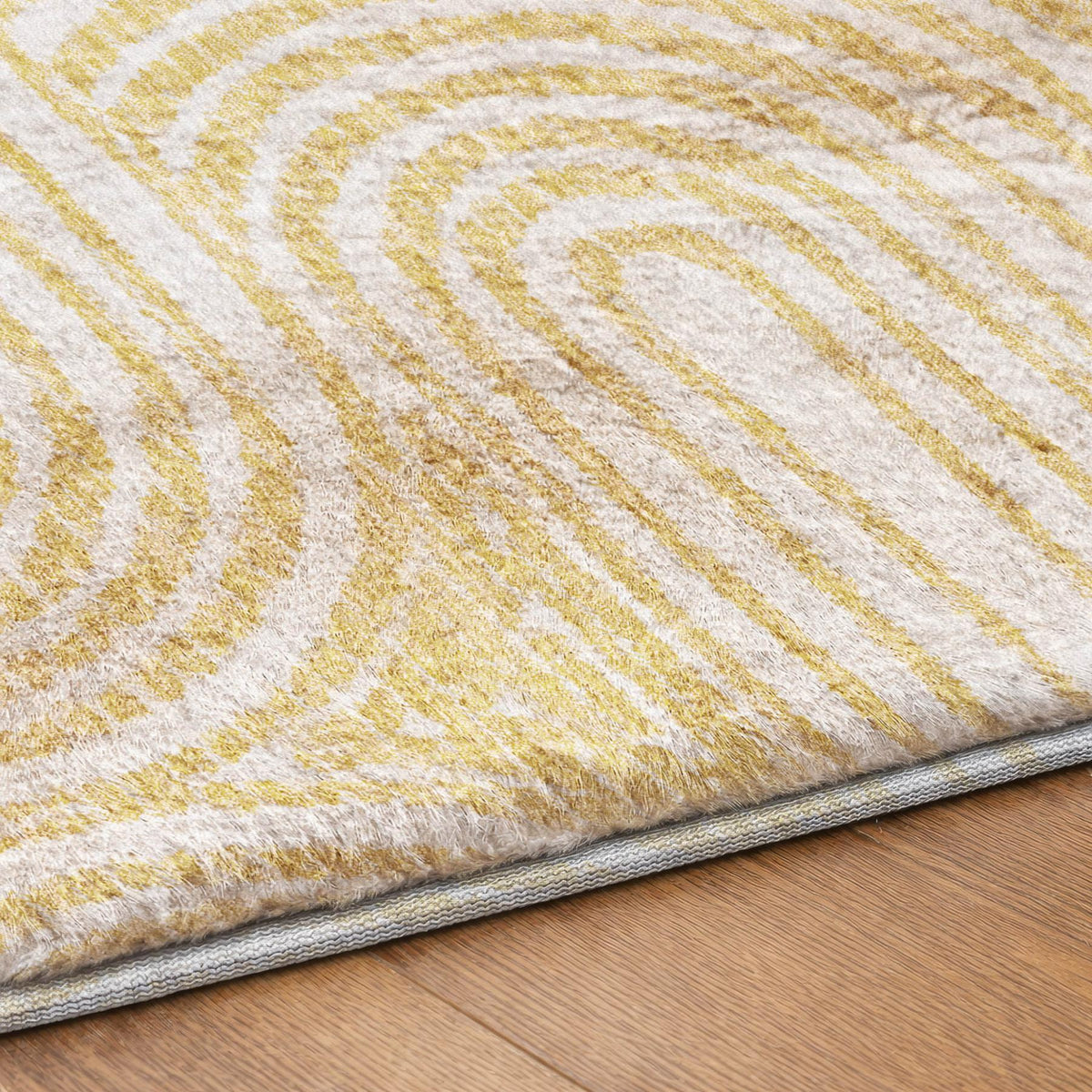 10' X 14' Gold And Ivory Geometric Shag Washable Area Rug With UV Protection - HomeRoots - Flyclothing LLC