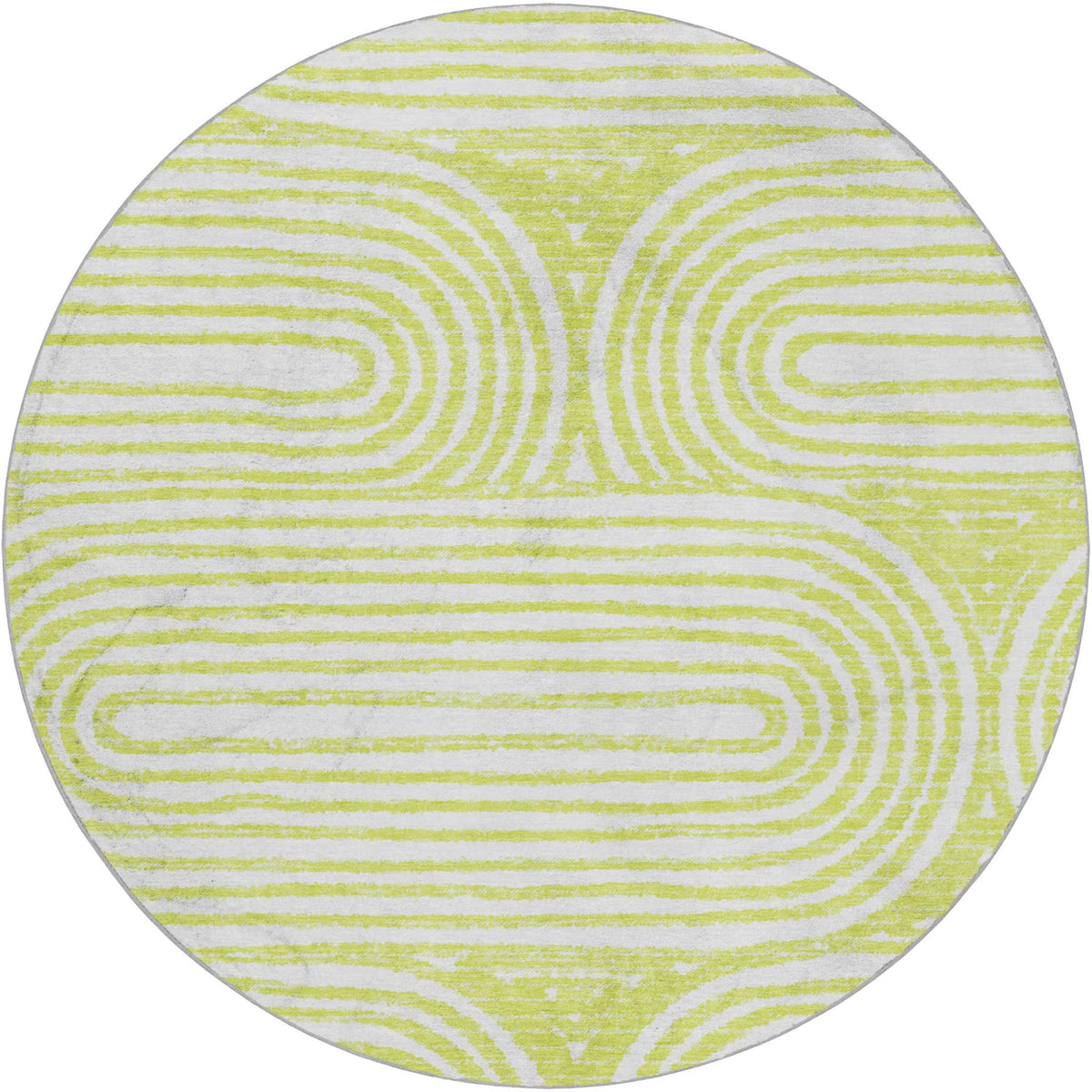 8' Green And Ivory Geometric Shag Washable Round Rug With UV Protection - HomeRoots - Flyclothing LLC