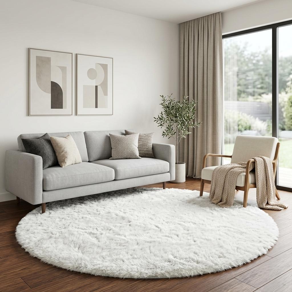 8' Green And Ivory Geometric Shag Washable Round Rug With UV Protection - HomeRoots - Flyclothing LLC