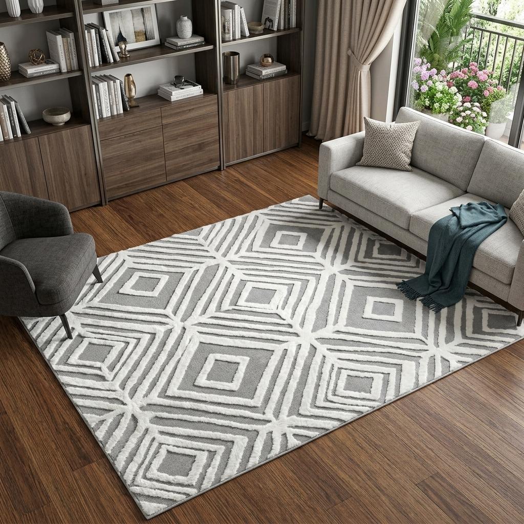 9' X 12' Green And Ivory Geometric Shag Washable Area Rug With UV Protection - HomeRoots - Flyclothing LLC