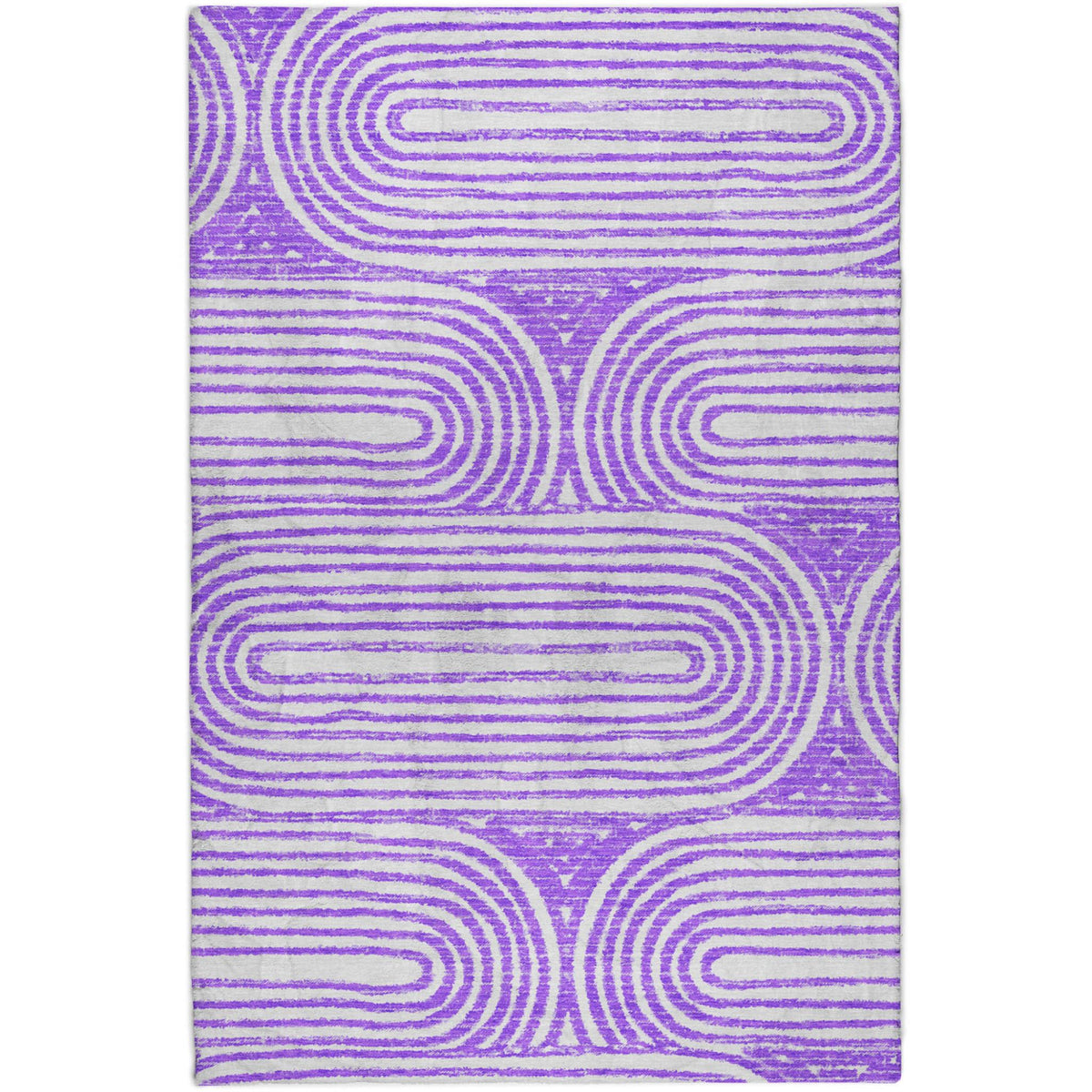 5' X 8' Purple And Ivory Geometric Shag Washable Area Rug With UV Protection - HomeRoots - Flyclothing LLC