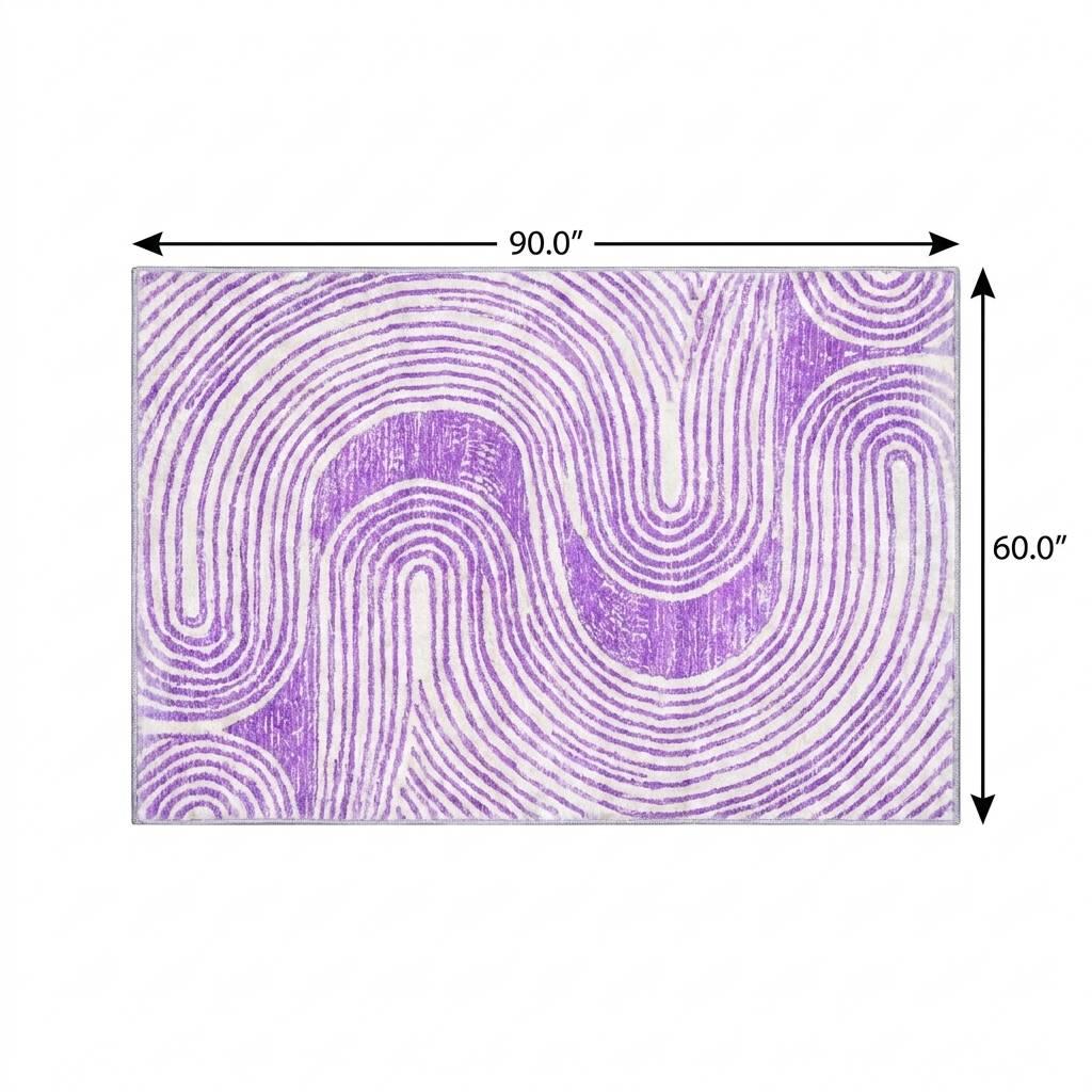 5' X 8' Purple And Ivory Geometric Shag Washable Area Rug With UV Protection - HomeRoots - Flyclothing LLC