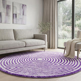 8' Purple And Ivory Geometric Shag Washable Round Rug With UV Protection - HomeRoots - Flyclothing LLC
