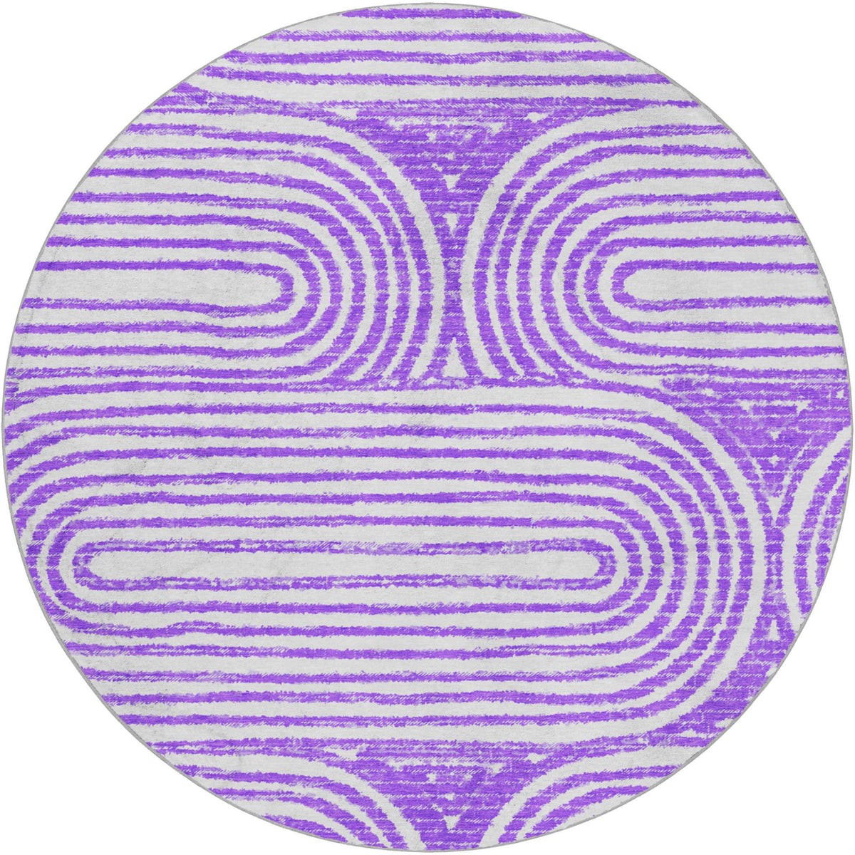 8' Purple And Ivory Geometric Shag Washable Round Rug With UV Protection - HomeRoots - Flyclothing LLC