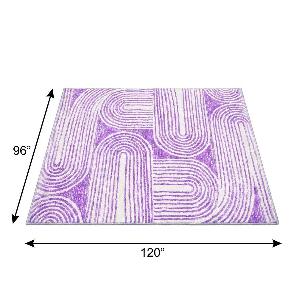 8' X 10' Purple And Ivory Geometric Shag Washable Area Rug With UV Protection - HomeRoots - Flyclothing LLC