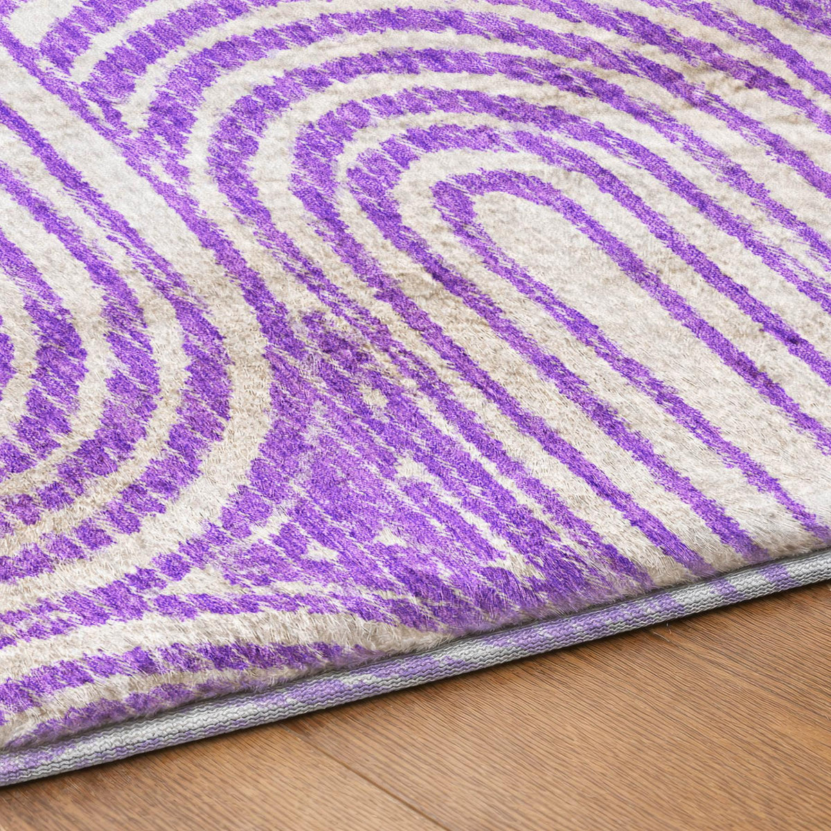 9' X 12' Purple And Ivory Geometric Shag Washable Area Rug With UV Protection - HomeRoots - Flyclothing LLC