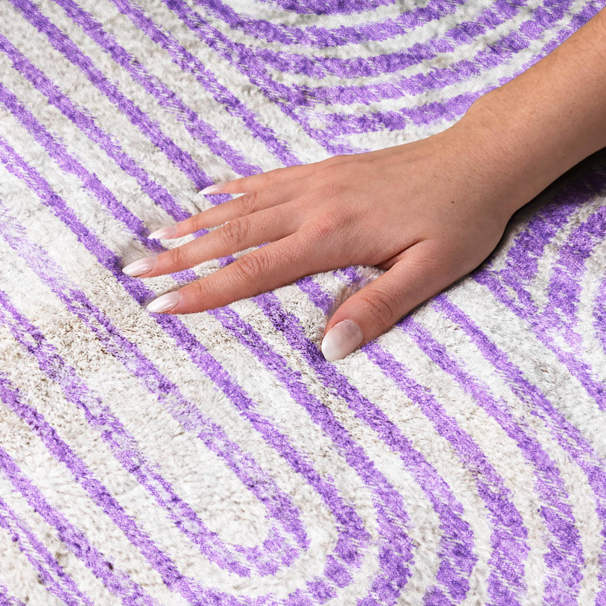 9' X 12' Purple And Ivory Geometric Shag Washable Area Rug With UV Protection - HomeRoots - Flyclothing LLC