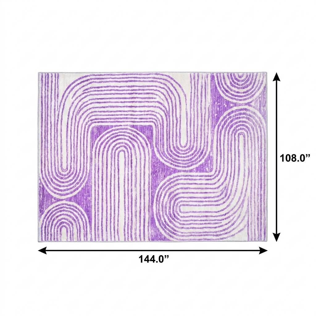 9' X 12' Purple And Ivory Geometric Shag Washable Area Rug With UV Protection - HomeRoots - Flyclothing LLC