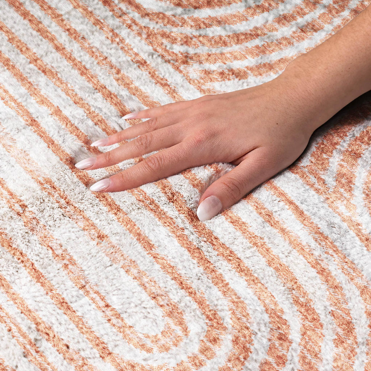 5' X 8' Salmon And Ivory Geometric Shag Washable Area Rug With UV Protection - HomeRoots - Flyclothing LLC