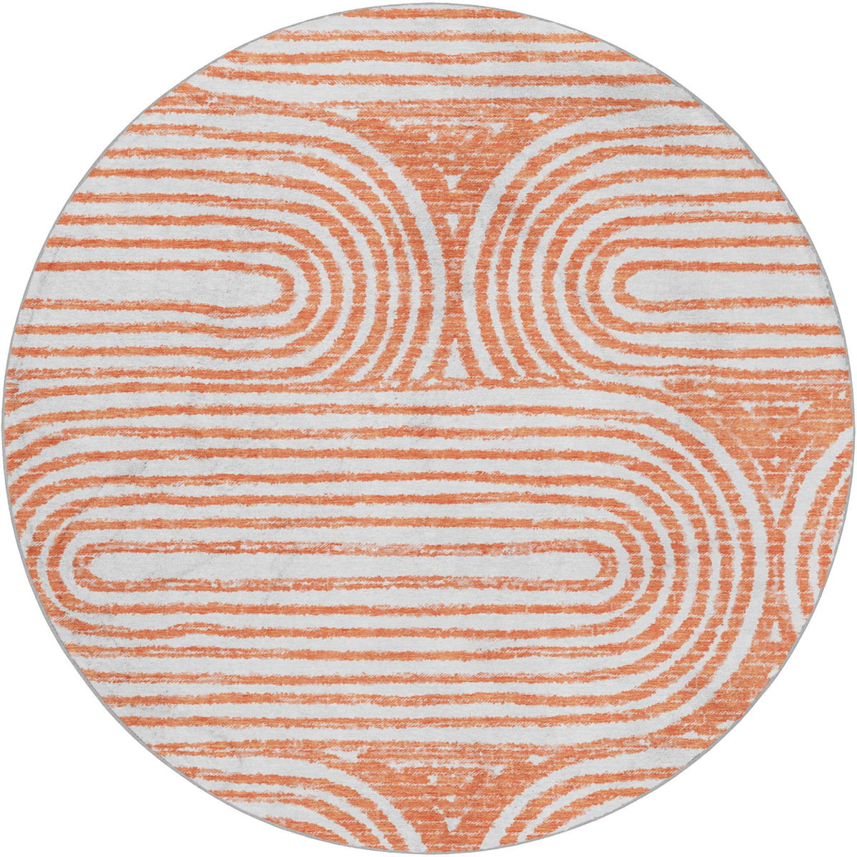 8' Salmon And Ivory Geometric Shag Washable Round Rug With UV Protection - HomeRoots - Flyclothing LLC