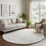 8' Salmon And Ivory Geometric Shag Washable Round Rug With UV Protection - HomeRoots - Flyclothing LLC