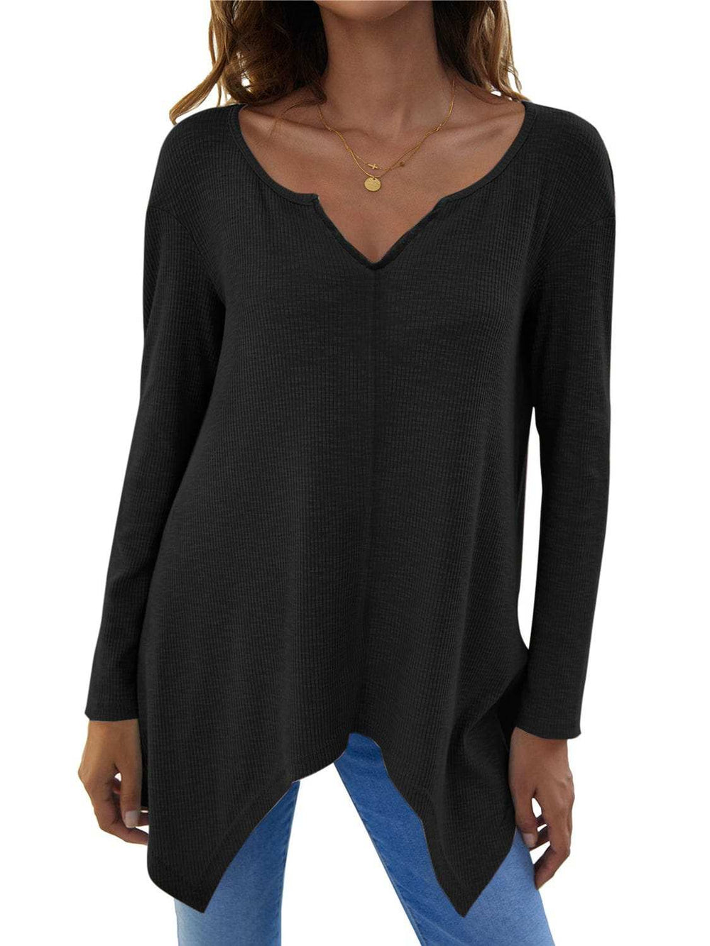 Full Size V-Neck Long Sleeve T-Shirt - Trendsi - Flyclothing LLC