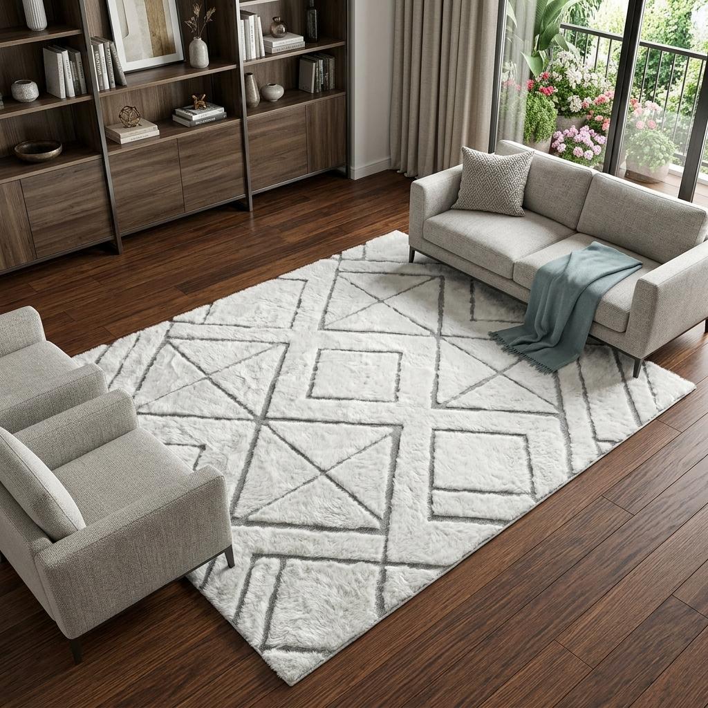 8' X 10' Salmon And Ivory Geometric Shag Washable Area Rug With UV Protection - HomeRoots - Flyclothing LLC