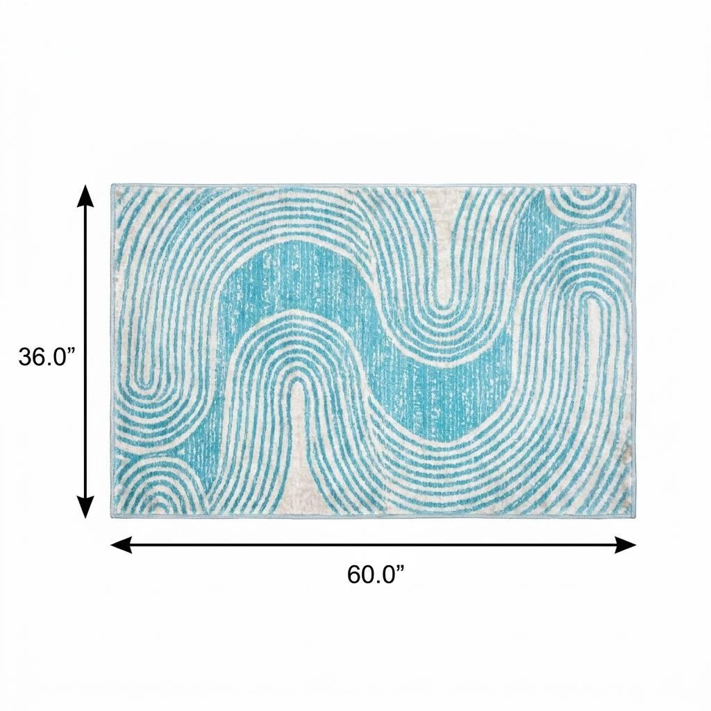 3' X 5' Teal And Ivory Geometric Shag Washable Area Rug With UV Protection - HomeRoots - Flyclothing LLC