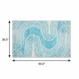 3' X 5' Teal And Ivory Geometric Shag Washable Area Rug With UV Protection - HomeRoots - Flyclothing LLC
