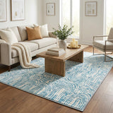 5' X 8' Teal And Ivory Geometric Shag Washable Area Rug With UV Protection - HomeRoots - Flyclothing LLC