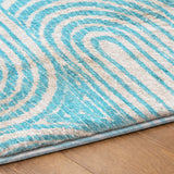 5' X 8' Teal And Ivory Geometric Shag Washable Area Rug With UV Protection - HomeRoots - Flyclothing LLC