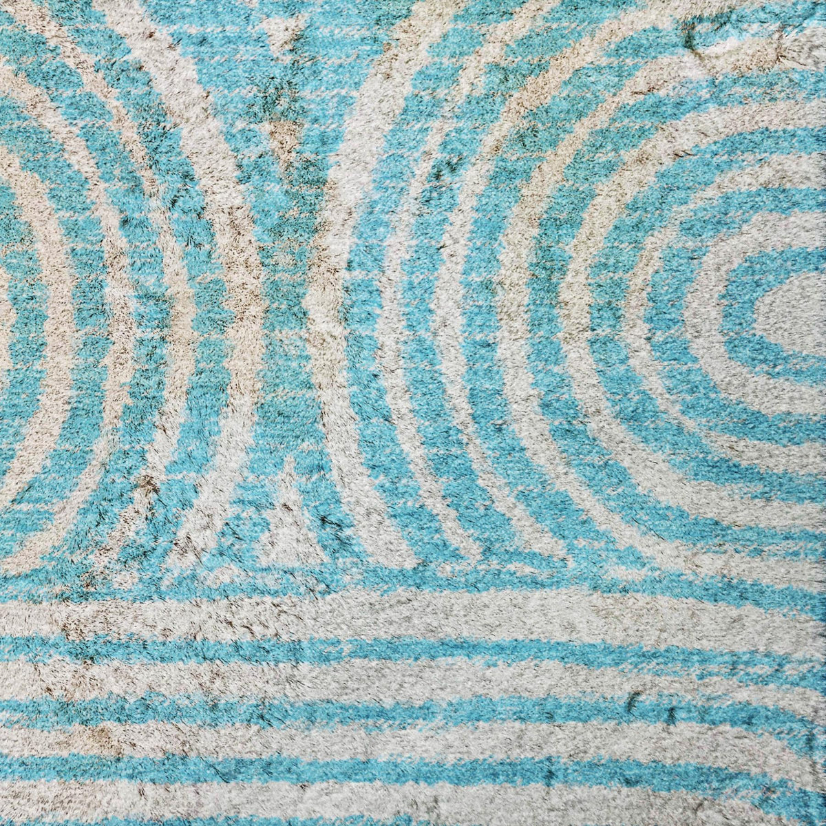 5' X 8' Teal And Ivory Geometric Shag Washable Area Rug With UV Protection - HomeRoots - Flyclothing LLC