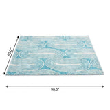 5' X 8' Teal And Ivory Geometric Shag Washable Area Rug With UV Protection - HomeRoots - Flyclothing LLC