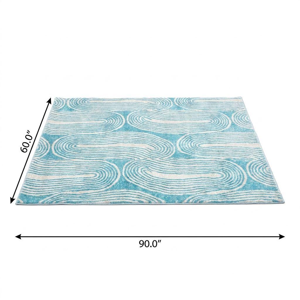 5' X 8' Teal And Ivory Geometric Shag Washable Area Rug With UV Protection - HomeRoots - Flyclothing LLC