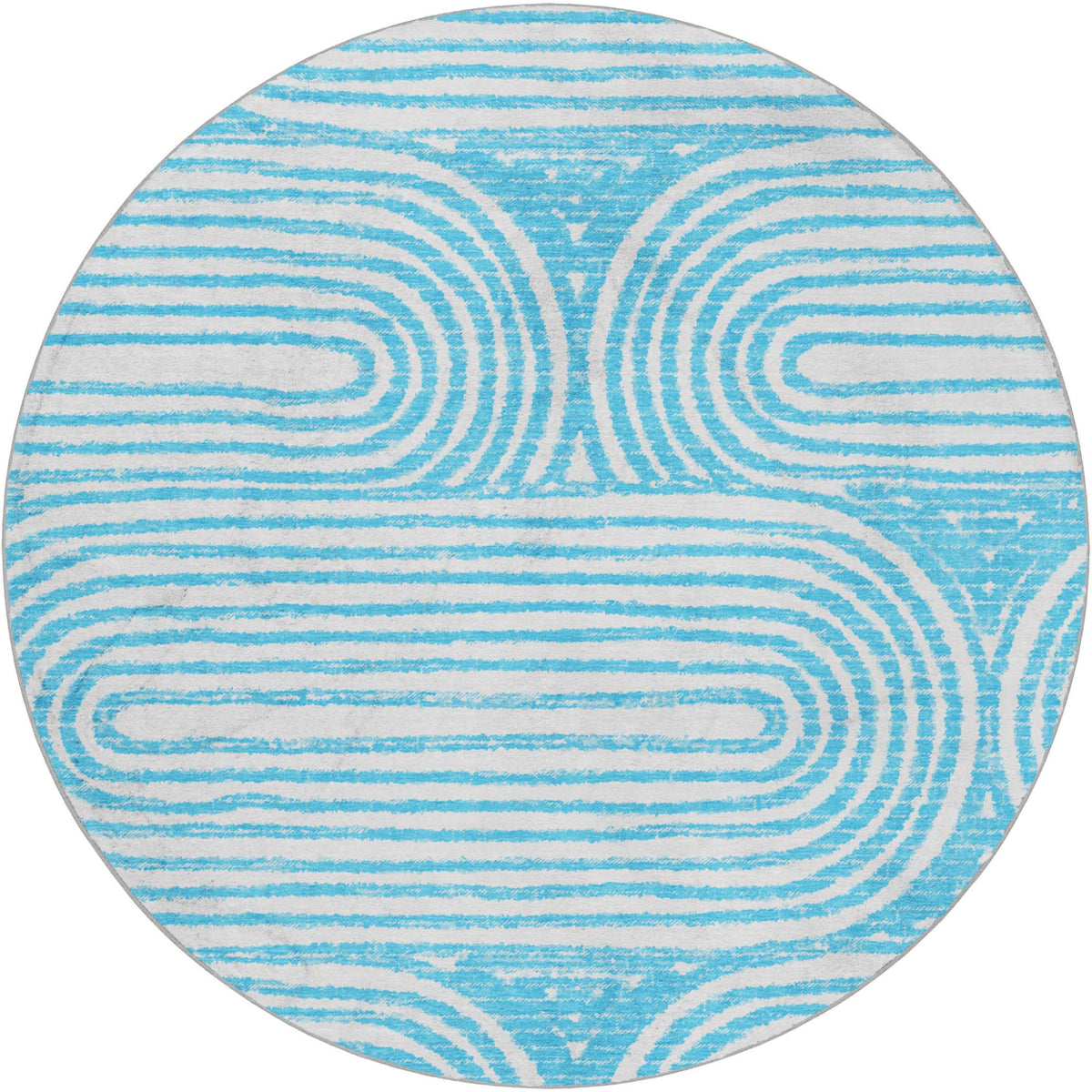 8' Teal And Ivory Geometric Shag Washable Round Rug With UV Protection - HomeRoots - Flyclothing LLC
