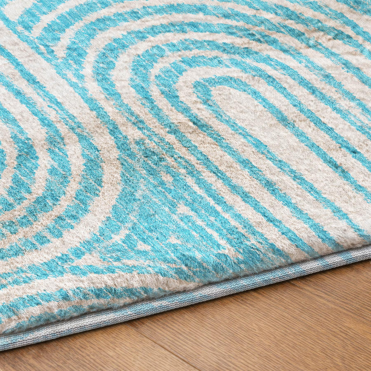 8' X 10' Teal And Ivory Geometric Shag Washable Area Rug With UV Protection - HomeRoots - Flyclothing LLC
