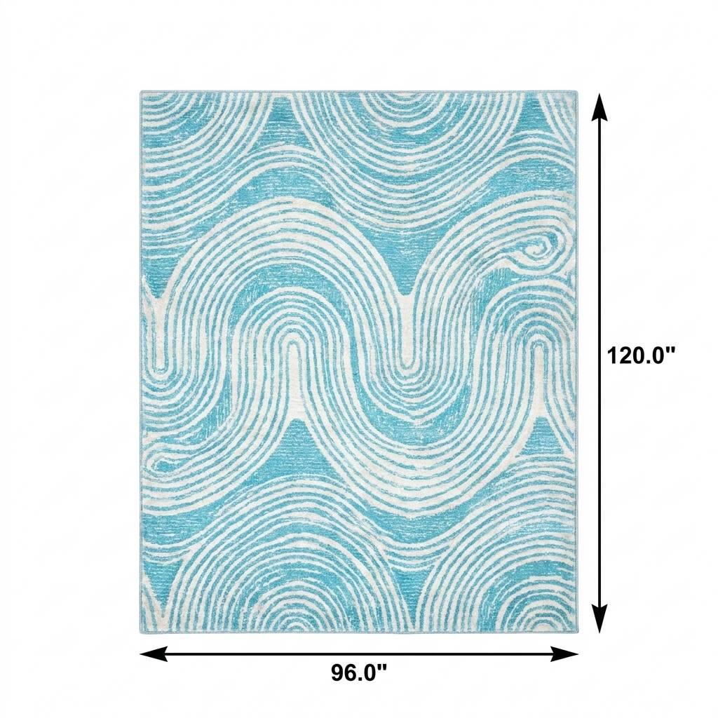 8' X 10' Teal And Ivory Geometric Shag Washable Area Rug With UV Protection - HomeRoots - Flyclothing LLC