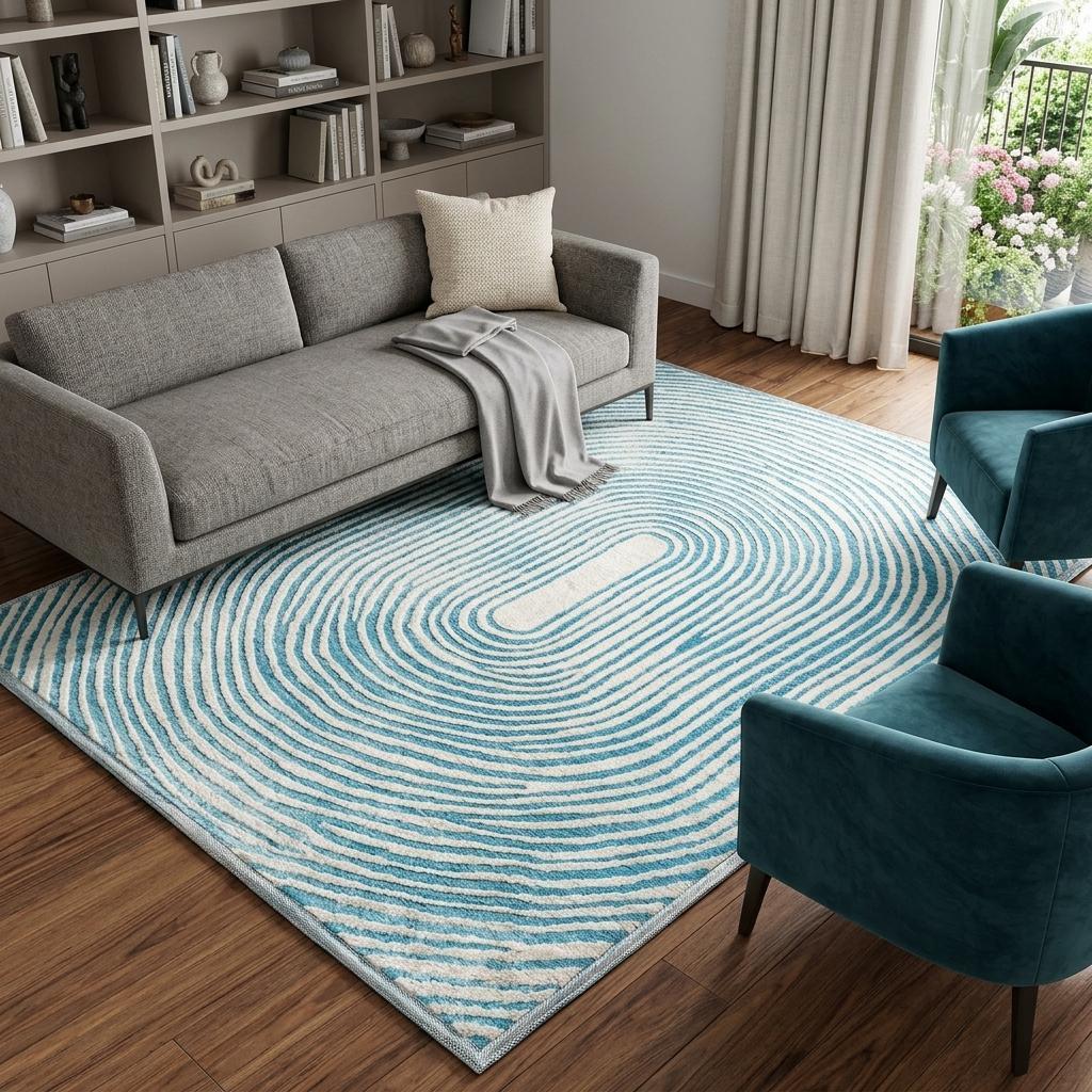9' X 12' Teal And Ivory Geometric Shag Washable Area Rug With UV Protection - HomeRoots - Flyclothing LLC